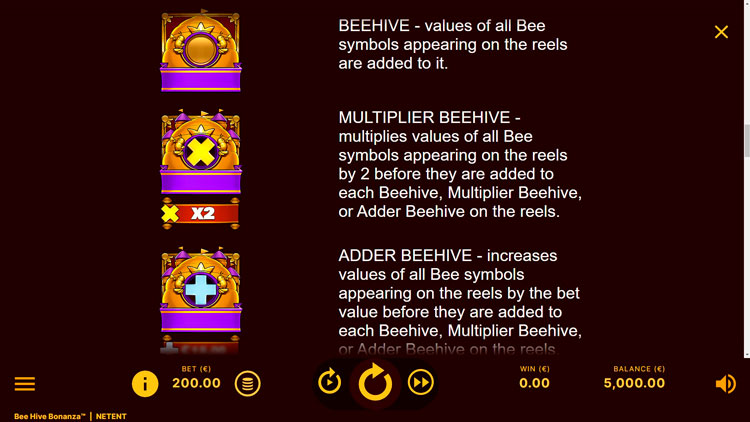 Game symbols of Bee Hive Bonanza slot